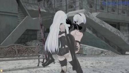 2B(YoRHa No.2 Type B) and A2(YoRHa No.2 Type A) have deep sex in the city. - Nier: Automata Hentai