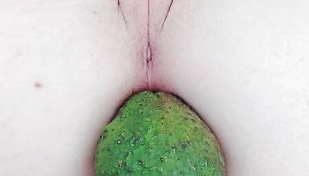 putting an avocado inside a tight pussy, leaving it dirty