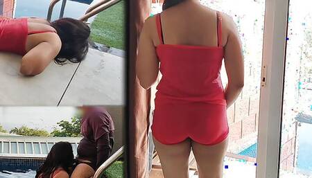Komal was getting into the swimming pool for the first time, the husband was getting down from behind, fucking in the water itself.
