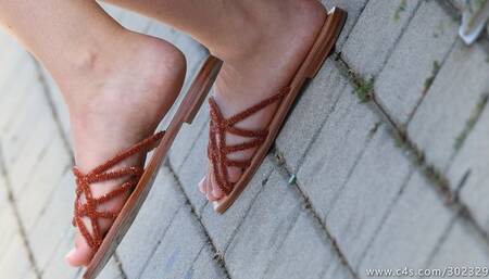 Foot fetish and slippers watching, nice flat shoes and cute feet in wating