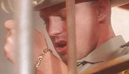 This handsome hung guy in a police uniform drilled her hairy cunt and ate her