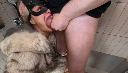 CrazyWifeSlut dirties her fur coat with dirt and vomit