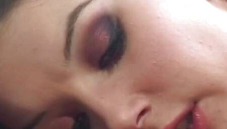 Dirty brunette spreads her legs wide open and gets both holes pounded on the balcony