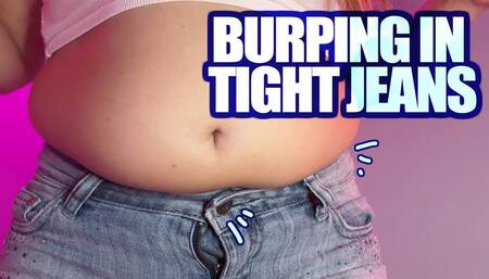 Burping in Tight Jeans - Soda Chug in Too Small Shorts with Zipper Straining and Moaning