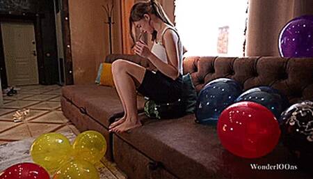 Cassie sitting on the neck of balloons **4K**