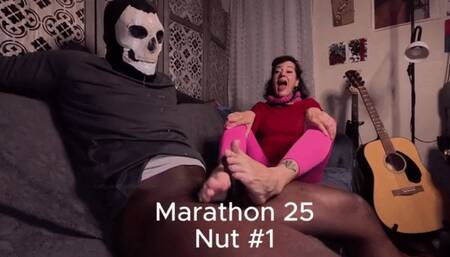 Cums in his face!!! Watch my excitement as he shoots ropes of cum, Marathon 25, orgasm 1 0f 5, Cat Princess natural nails toejob footjob, his pov