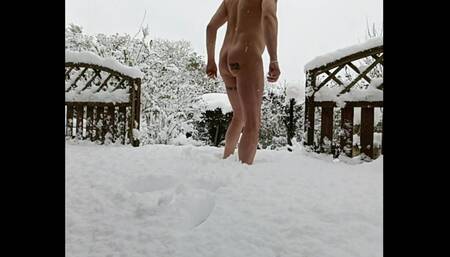 go naked in the snow to jerk off and then cum by the fire