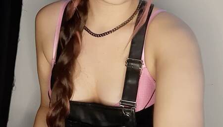 Smoking in a leather skirt and a bra - Smokingrapunzel