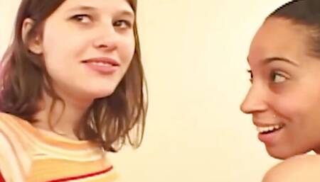 Black and a Brunette Lesbian Friends Try Lesbian Sex and Dildos for the First Time