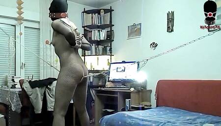 Penis-gagged Slave Slut Is Hard Whipped and Screaming Nice While Riding the Rope