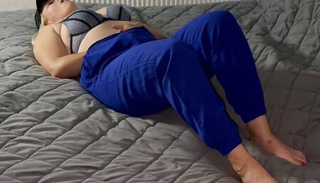 Masturbating on the bed in a bra. Multiple orgasms trembling twitching moaning vibrator satisfyer foreplay before incredible sex with Clyde