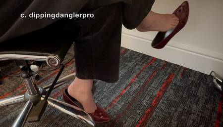 The Librarian's Office Part 7 (Short Version - Dangling only) - Candid Bare Foot Heels Shoeplay