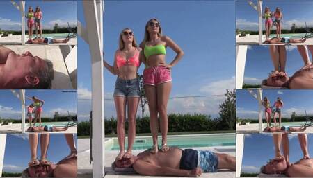 GABRIELLA & MARIANNA - Holidays in the villa - INHUMAN trampling, throatstanding, facetrampling with sandals and barefoot, dirty soles and sweaty feet licking