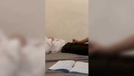 Teacher and student. Old teacher gets first time helping hand from young 18 virgin student handjob with big hot cum.