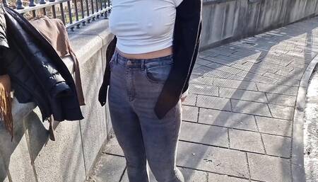 changing blouse and walking with boobs out