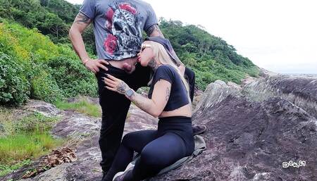 Stepsister on Vacation I Take to the Beach to Suck My Cock