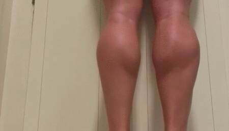 Blue and White Short Tights Barefoot Reach Stool