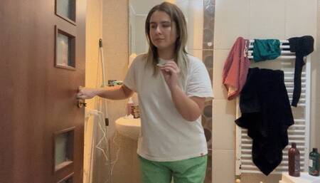 Stepmom wants to use the toilet while stepson watches