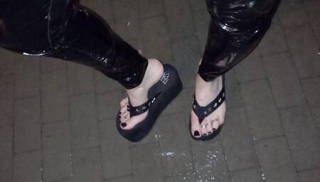 walking in the rain - public crossdressing