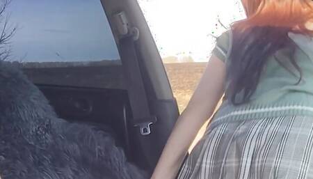 Schoolgirl gave a public blowjob in the car and asked to take her home