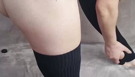 beauty tries on sexy outfits with banana