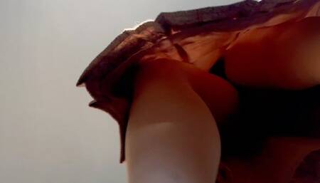 under her woolen skirt