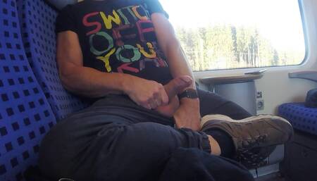 Extremely risky jerk off in the middle of a day in a driving train. It was very scarce twice.