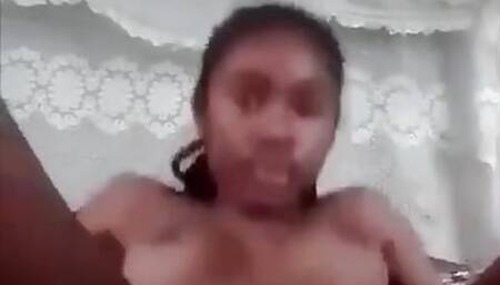 African Teen Fingering Hairy Pussy for Daddy...