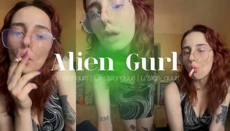 Sexy Smoking in a Tight Dress while wearing Glasses | Alien Girl