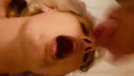 On my back, dick balls deep down my throat