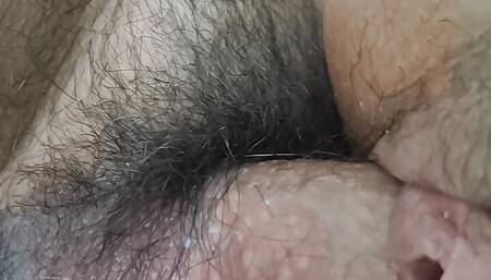 Closeup hairy pussy fuck with stranger cock