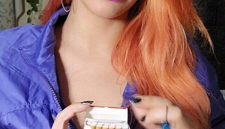 Leti wants to blow smoke in your face with her purple lips - marlboro red