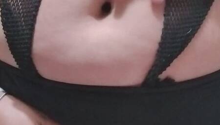 Navel play in hot pants