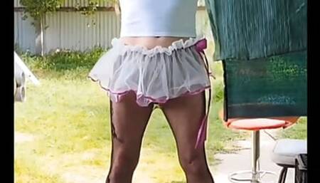 Posing Outside in My Maid Dress and Pantyhose Flapping in the Wind