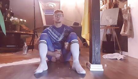 KinkyChrisX - Blue pantyhose, white socks and a toy