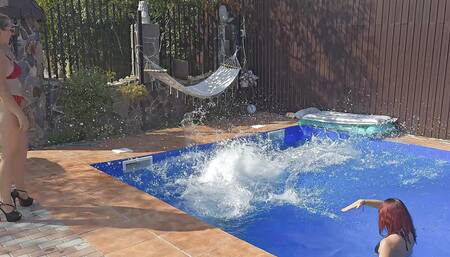 Whipping in the pool - Throat fucking pool slavery - Water punishment