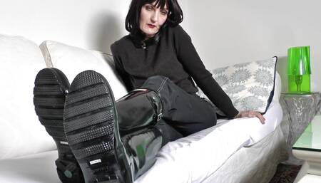Lick Stepmother's Shiny Rubber Boots and Cum on Rubber Boots Lady Victoria Valente