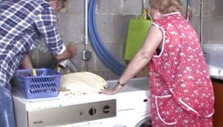 Hardcore sex with granny in the washroom