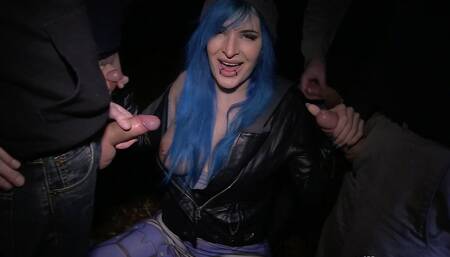 Tattooed Blue Haired Slut Has a Dogging Adventure