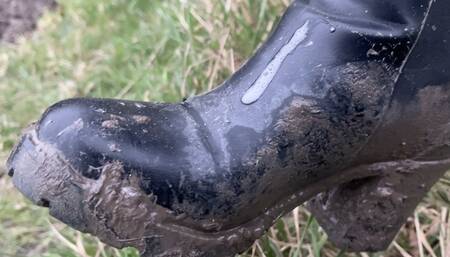 Muddy Black Boots - Lick the Spit from them - This was a video that was sent to my slave as cleaning instructions to encourage him lol