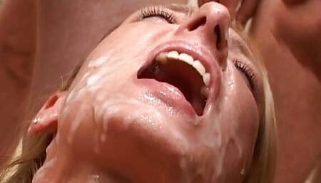 Blonde German slut drinks cum after anal gangbang