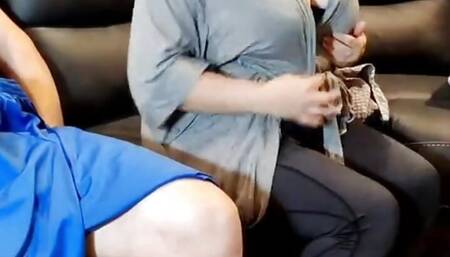 Interrupted step mom doing chores for a hand job