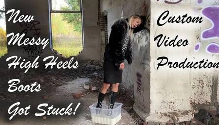 High Heels Boots Got Stuck in Non-Newtonian Fluid, High Heels Boots Hard Stuck, Messy Boots, Wet Boots