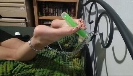 chain bound dildo footjob