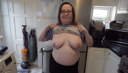 Big Breasts Mom stripping off in kitchen