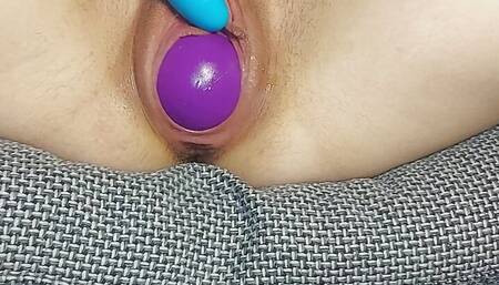 Fucking ball inside pussy with a huge dildo