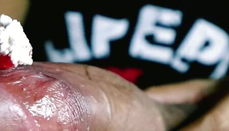 Strawberries and cake with cum-cream. A delicacy story of food and sperm fetish