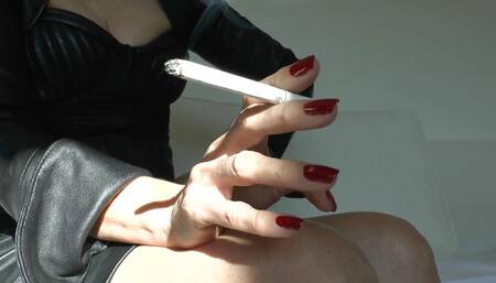 Leather Mistress Lady Victoria Valente - Beautiful Hands, Red Fingernails, Cigarette, Close-ups