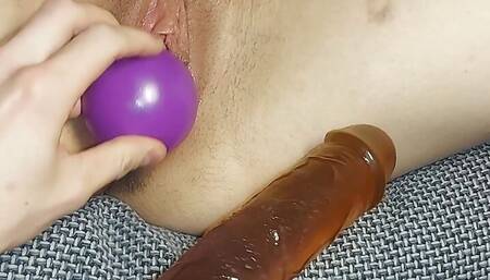 I fuck balls inside with a huge dildo
