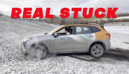 Irina tights white jacket boots stuck in the snow mud at HAWAL_4K_full video 20 min